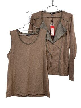 Yest Sweater Tank Set Size 14 Snap Front Tan Taupe Melange Career Neutral NEW
